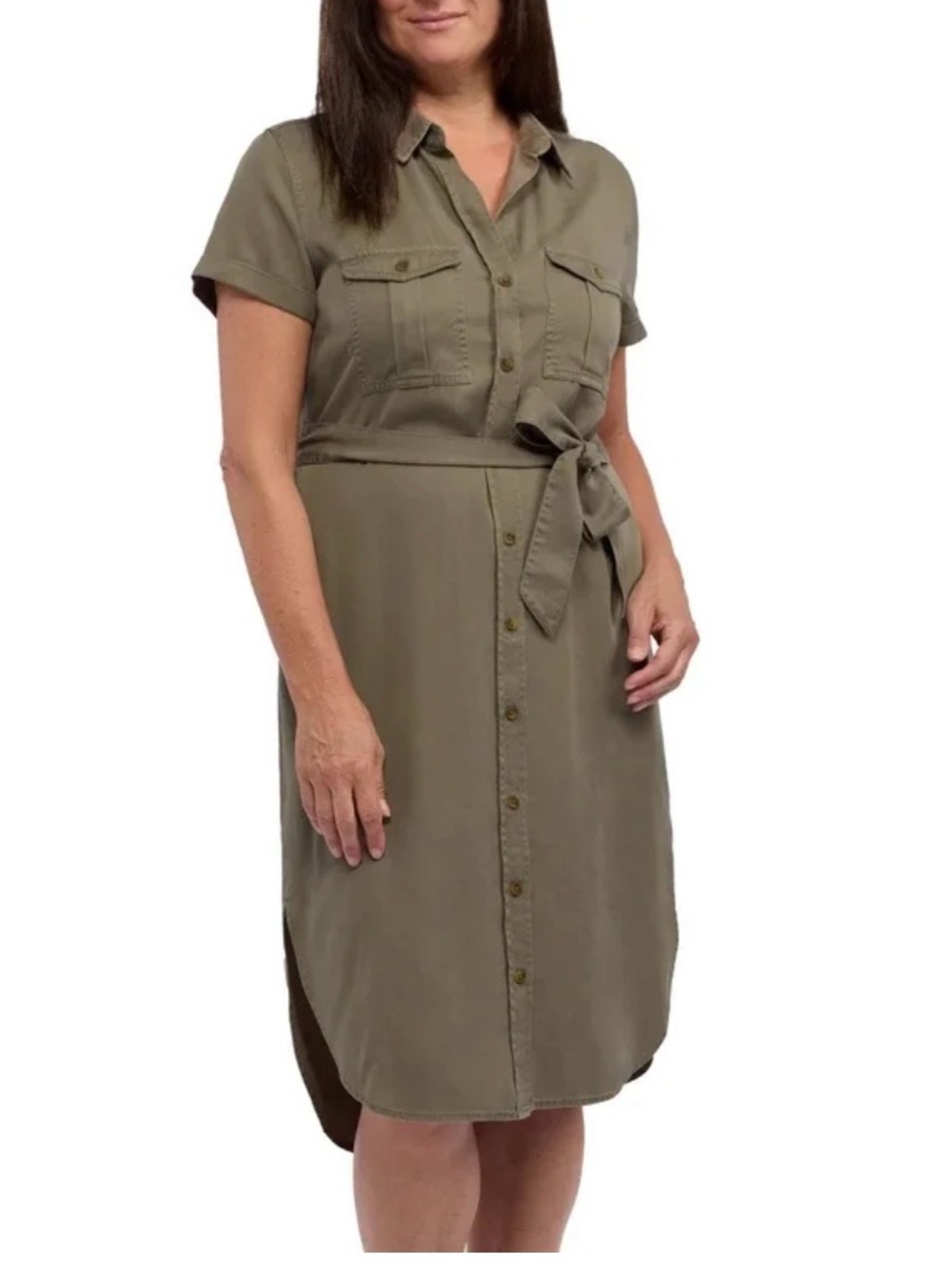 Teddi Rose Button-Front Utility Shirt Dress with Tie Waist - Olive